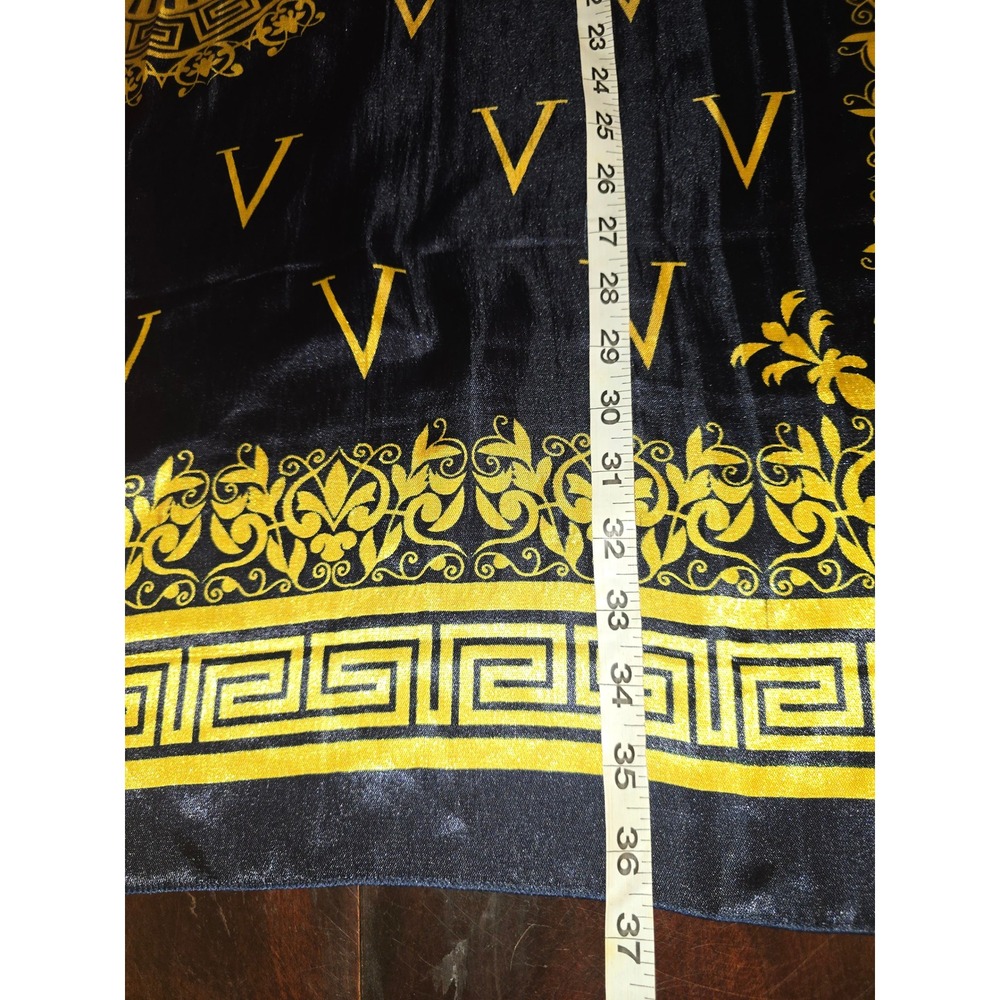 Black Gold Baroque V Monogram Square Scarf Greek Key Border 36x35 - Picture 5 of 5